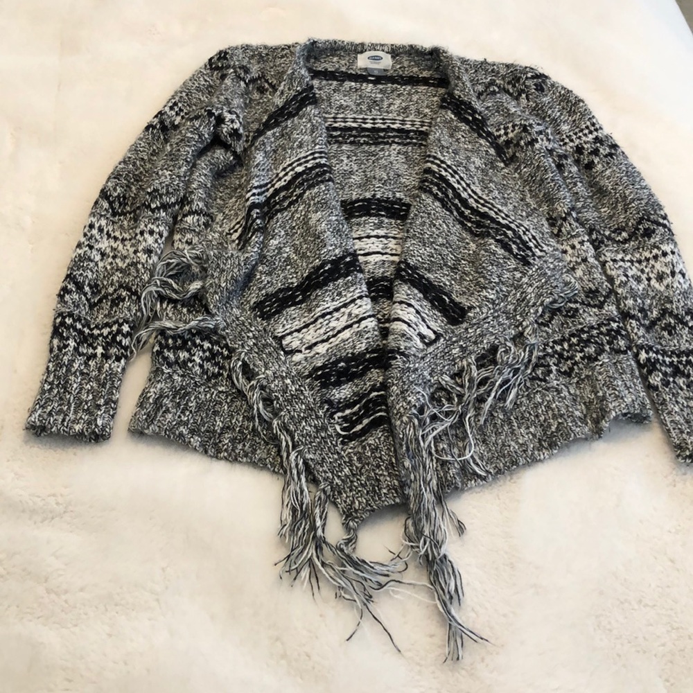 Black and white patterned open cardigan
